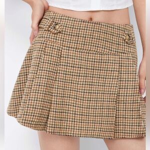 Cider Wool-look Houndstooth Mid Rise A-line Pleated Mini Skirt, Size Medium